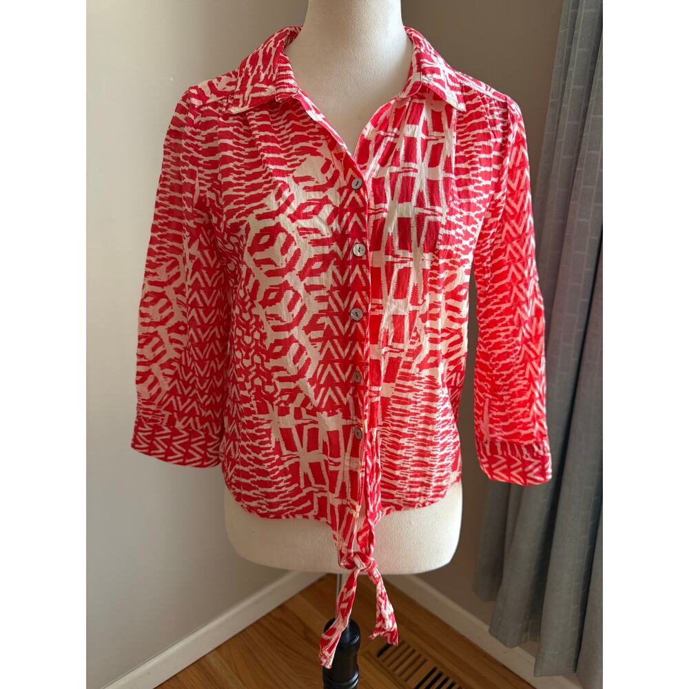 Velvet‎ Graham & Spencer Cotton Silk Tie Front Collar Shirt Small Coastal Resort
